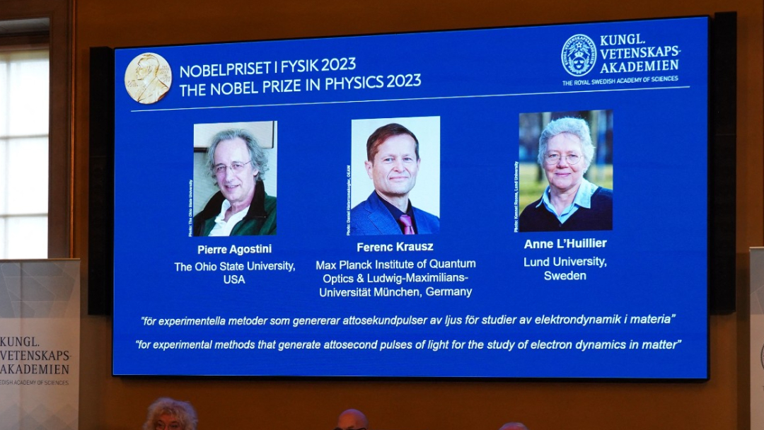 表彰「阿秒」測量技術　諾貝爾物理學獎頒發給三名科學家