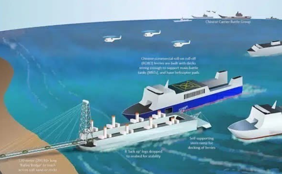 800公尺棧橋直插海灘！共軍偷練登陸戰　日媒揭「三船一體」戰術