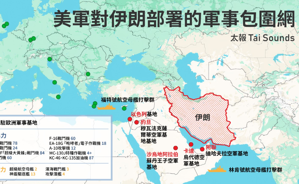 【一圖看懂】美軍對伊朗部署「滅國包圍網」　龐大海空武力隨時毀滅性打擊